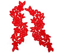 1 par de apliques de encaje bordado floral parche,flores encaje costura apliques collar apliques DIY artesanía escote costura bordado parches accesorios para vestido de ropa cheongsam rojo