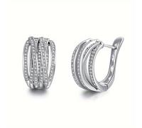 1 par de aretes de aro de moda para mujer con un diseño simple de líneas en cruz, engastados con circonita cúbica sintética, para fiestas, , joyería de moda y accesorios casuales diarios