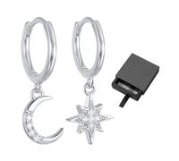 1 Par De Aretes De Luna Y Estrella, 1 Caja De Almacenamiento, Aretes Asimétricos, Aretes Hipoalergénicos, Aretes Para Mujer, Regalos De Joyería Adecuados Para Mujeres (Plata)