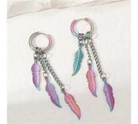 1 par de aretes delicados con borlas de plumas - Combinados con aros de clip multicolores para festivales de y atuendos , accesorios de joyería de clip, opción de regalo para festivos y