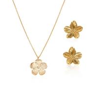 1 par de aretes estilo palacio, 1 collar, aretes de flores, aretes de oro, aretes de oro para mujer, joyería de flores