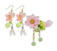 1 Par De Aretes Largos Para Mujer Y 1 Horquilla, Elees Aretes Drapeados, Accesorios De Moda, Adecuados Para Fiestas, Bodas, Citas Y Uso Diario.