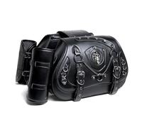1 par de bolsas laterales traseras para motocicleta con portavasos, estilo punk, locomotora, piel sintética, diseño de calavera negra, bolsa colgante para motocicleta, Black, One SIZE
