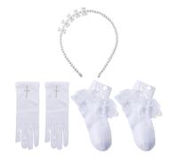 1 Par De Calcetines, 1 Par De Guantes, 1 Diadema Blanca Perla, Guantes Blancos, Guantes De Comunión Para Niñas, Calcetines De Comunión, Guantes De Encaje Blanco, Adornos De Etiqueta De Fiesta