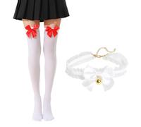 1 Par De Calcetines Con Lazo Y 1 Cuello De Encaje, Medias De Mujer, Complementos Para Vestidos De Fiesta, Complementos De Vestir,