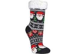 1 par de calcetines de cabaña con impresión ABS, "Navidad" para adolescentes y hombres con forro grueso y suave de peluche, tamaño: talla única para hombre, Diseño navideño, 42-47
