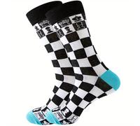 1 par de calcetines pantorrilla para hombre a cuadros blancos y negros