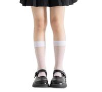 1 par de calcetines para niñas, hasta la rodilla, medias altas hasta el muslo, a la moda, transpirables, largas, Tubo medio blanco, Altoa única