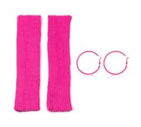 1 Par De Calentadores De Piernas Rosas Y 1 Par De Aretes De Aro, Aretes Simples, Calentadores De Piernas Cálidos, Calentadores De Piernas De Punto, Accesorios De Vestir