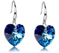 1 par de colgantes de corazón azul para mujer, elegantes pendientes colgantes de cristal para oreja, pendientes de gancho, pendientes de gota para la oreja, regalo de joyería nupcial para mujeres y ni