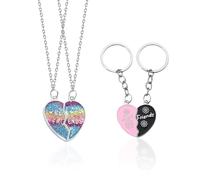 1 Par De Collares De Colores Y 1 Par De Llaveros, Forma De Amor Magnético, Incrustados con Gemas De Colores, Accesorios Exquisitos A Diario.