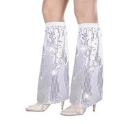 1 par de disfraces de Abba para mujer, calentadores de lentejuelas, plateados, disfraz de discoteca para mujer, disfraz de discoteca de los años 70, cubiertas para botas de Abba, traje de discoteca