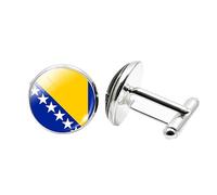 1 par de gemelos de bandera para hombre, diseño de bandera de Bosnia y Herzegovina, gemelos de avión, cumpleaños, aniversario, boda, joyería, regalo de negocios, con caja de joyería, talla única