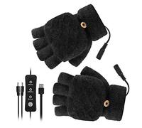 1 par de Guantes con Calefacción USB Mujeres Hombres Manopla Manos de Invierno Guantes Cálidos para Computadora Portátil con 3 Ajustes Medio Dedos Completos Guantes Cálidos para