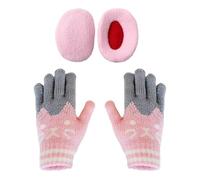 1 Par De Guantes Con Estampado De Gato Y 1 Par De Orejeras Cálidas, Bonitos Guantes Tejidos, Orejeras De Felpa, Suministros De Invierno Para Niños