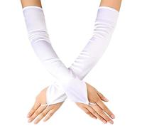 1 par de guantes con gancho para dedos, guantes para mujer, guantes largos, guantes sin dedos, guantes suaves, guantes largos elásticos, guantes elegantes para mujer, guantes largos de satén (blanco)