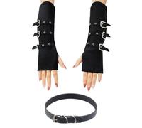 1 Par De Guantes Con Hebilla De Metal Y 1 Collar De Cuero Pu, Guantes Sin Dedos, Guantes De Personalidad De Moda, Accesorios Estilo Punk, Accesorios Estilo Rock