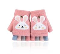 1 par de guantes de conejo para niños, guantes sin dedos, guantes rosas, guantes de dibujos animados para niñas, guantes plegables cálidos, adecuados para el invierno, Rosa., Extra breit