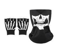 1 Par De Guantes De Cráneo Y 1 Pieza De Turbante De Cráneo, Guantes Elásticos Sin Dedo, Máscara A Prueba De Viento Con Ciclismo, Adecuado Para Ciclismo, Fiestas Y Actividades De Festivales.