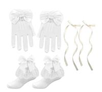 1 Par De Guantes De Encaje, 1 Par De Calcetines, 2 Piezas De Clips De Cabello De Arco, Accesorios Portátiles, Elees Accesorios De Ropa, Adecuados Para Fiestas De Té Y Actuaciones.