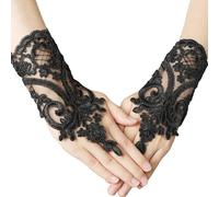 1 par de guantes de encaje, guantes cortos sin dedos para mujer, guantes cortos bordados para novia, guantes bordados con dedos de gancho para bailes de máscaras, fiesta de novia, disfraz de Halloween
