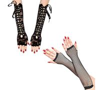 1 par de guantes de encaje negro, 1 par de guantes de red de pesca, guantes de vestido de noche vintage, juego de rol, accesorios de ropa, adecuados para ópera, danza, boda, fiesta, Negro, Talla única