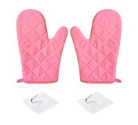 1 par de guantes de horno con 2 ganchos, guantes de horno resistentes a altas temperaturas, guantes de cocina de sarga gruesos antideslizantes, adecuados para hornear, asar y cocinar (rojo rosa)