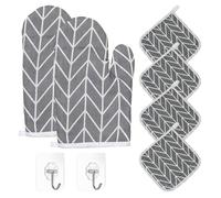 1 par de guantes de horno con 4 agarraderas, 2 ganchos, guantes de cocina, guantes resistentes a altas temperaturas, guantes de horno para cocinar, hornear, asar a la parrilla (gris)
