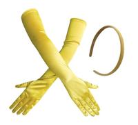 1 Par De Guantes Largos Amarillos, 1 Diadema, Color Sólido Simple, Accesorios De Baile De Performance, Guantes De Moda Femeninos, Decoración De Ropa De Fiesta.