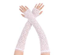 1 par de guantes largos de encaje, 50 cm, guantes de encaje sin dedos, longitud del codo, guantes de noche vintage para bodas, fiestas, óperas, Halloween, color negro, Blanco, Talla única