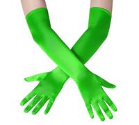 1 Par De Guantes Largos De Satén Verde, Guantes De Color Sólido Clásico Y De Moda, Simple Para Mujeres, Accesorios De Vestimenta De Fiesta.