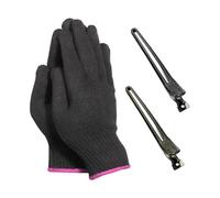 1 Par De Guantes Resistentes Al Calor Con 2 Pinzas Para El Cabello, Guantes Resistentes Al Calor, Guantes Para Planchar Profesionales, Herramientas Para Peinar El Cabello, Color Negro