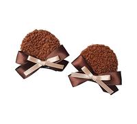 1 par de horquillas hechas a mano de piel sintética con orejas de oso redondas, con nudo de arco, horquillas para el pelo, anime, cosplay, barrettes