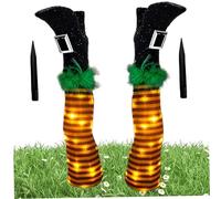 1 par de las piernas de brujas decoración de Halloween, 17 piernas de bruja de rayas 3d mal al revés con estacas y luz LED, decoraciones de brujas de Halloween rellenas para fiestas espeluznante