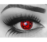 1 par de lentes de contacto Funnylens de color rojo para cosplay manga Crazy Fun años 'Uchiha' con estuche para lentillas, perfecto para carnaval, Halloween, carnaval y disfraz.