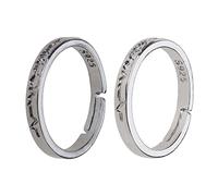 1 par de letras para amantes, negro, blanco, patrón ECG, ajustable, para hombres, mujeres, estudiantes coreanos, novias, conjunto abierto para mujeres y hombres, joyería ajustable plateada