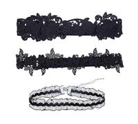 1 par de ligas de boda, 1 pieza de gargantilla, liga nupcial, liga de encaje para mujer, liga negra, accesorios de vestir