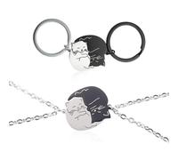 1 Par De Llaveros De Gato, 1 Par De Collares De Gato, Llaveros De Gato Blanco Y Negro, Llaveros Lindos, Llaveros Magnéticos, Llaveros De Pareja