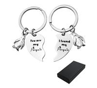 1 par de llaveros de pingüinos románticos para parejas, día de San Valentín, aniversario, luna de miel (plata)
