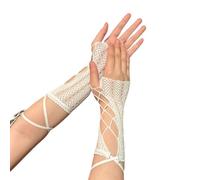 1 par de mangas largas ajustables para mujer, hiphop, bonitas muñequeras de encaje, para ciclismo, correr, senderismo, guantes de encaje blanco y negro, blanco, Talla única