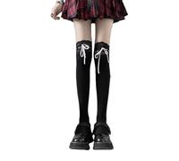 1 par de medias altas hasta el muslo para mujeres y niñas, calcetines largos de encaje, estilo ballet, lazos sobre la rodilla, medias de encaje con volantes sobre la rodilla, Calcetines negros y