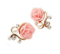 1 par de Mujeres Pendientes de Perlas de imitación de Perlas de Diamantes de imitación Rosa Brillante Rosa Elegante y Popular Lovely and Professional
