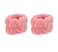 1 par de muñequeras de spa de microfibra para lavar la muñeca, banda para lavar la cara, absorbente para mujeres y niñas, evita que el líquido se derrame (rosa)