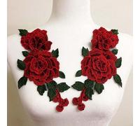 1 par de parches para coser con flores rosas bordadas en rojo, vestido, sombrero, bolso, apliques vaqueros, artesanías, accesorios de ropa, 23 * 12CM