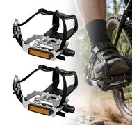 1 par de pedales de bicicleta con clips y correas, clip para los dedos de la bicicleta, pedales de bicicleta, jaulas de dedos de los pies, plateados de aluminio, de nailon, para bicicleta estática