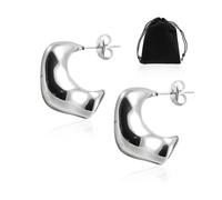 1 par de pendientes, 1 bolsa de almacenamiento negra, pendientes de aro de moda para mujer y niña, pendientes geométricos, pendientes gruesos, pendientes de aro irregulares (plata), Acero inoxidable