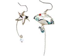 1 par de pendientes colgantes estilo chino con diseño abanico plegable y nubes, nacional, asimétricos huecos, joyería for mujer