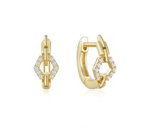 1 par de pendientes de aro de plata de ley con circonita blanca para mujer, fiesta, boda, geométrica, Piedra