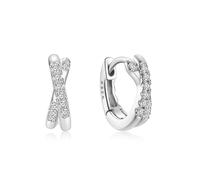 1 par de pendientes de aro de plata de ley con circonita blanca para mujer, fiesta, boda, geométrica, Piedra