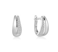 1 par de pendientes de aro de plata de ley con circonita blanca para mujer, fiesta, boda, geométrica, Piedra